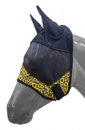 Showman Sunflower &amp; Cheetah Print accent horse size fly mask with ears